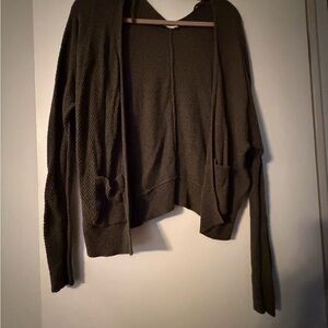 Dark Olive Open Front Cardigan from Garage